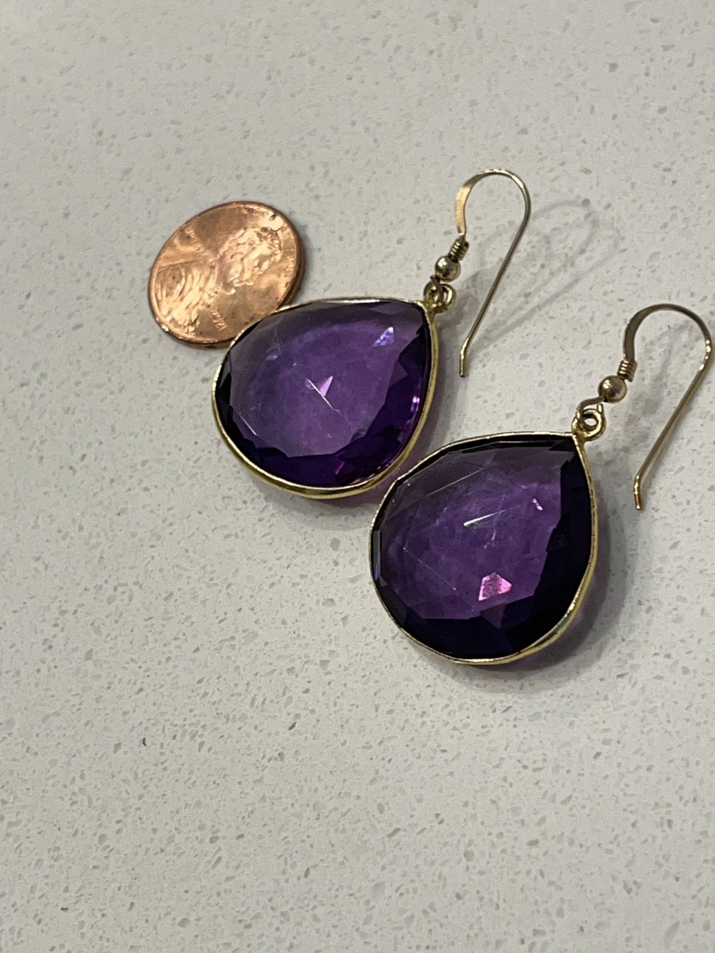Big Beautiful Amethyst Drop earrings Gold plated Sterling