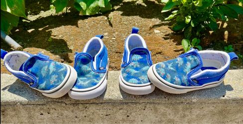 $10  for EACH PAIR in South San Jose SIZE 6.5 Vans Slip-On V Shoes' Robotic Dino in Blue & White