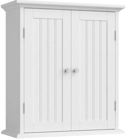 White Wood Wall Cabinet with Double Doors