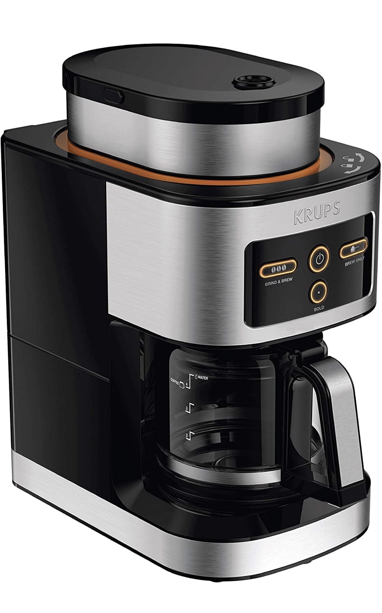 KRUPS KM550D50 Personal Café Grind Drip Maker Coffee Grinder, 4 cups, Silver