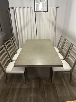 Gray Wood Dining Table with 6 Chairs