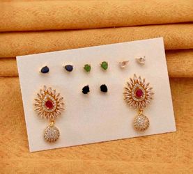 Multi Color 5 In 1 Interchangeable American Diamond Stud Earrings Combo