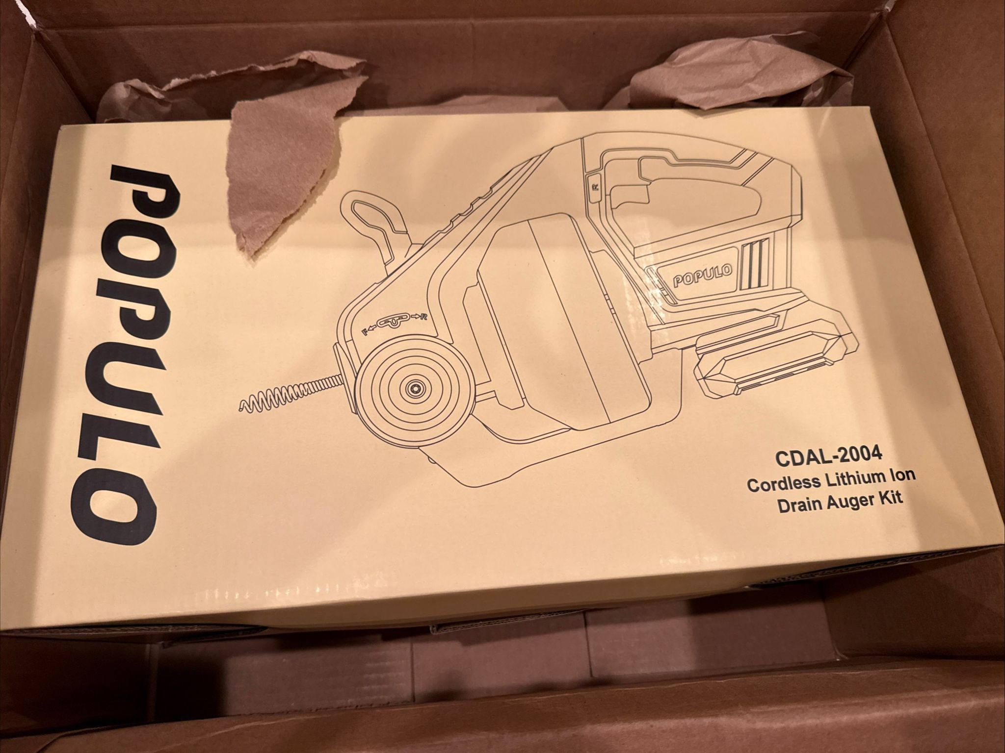 Populo CDAL-2004 Cordless Drain Auger Kit – NEW / Sealed Box
