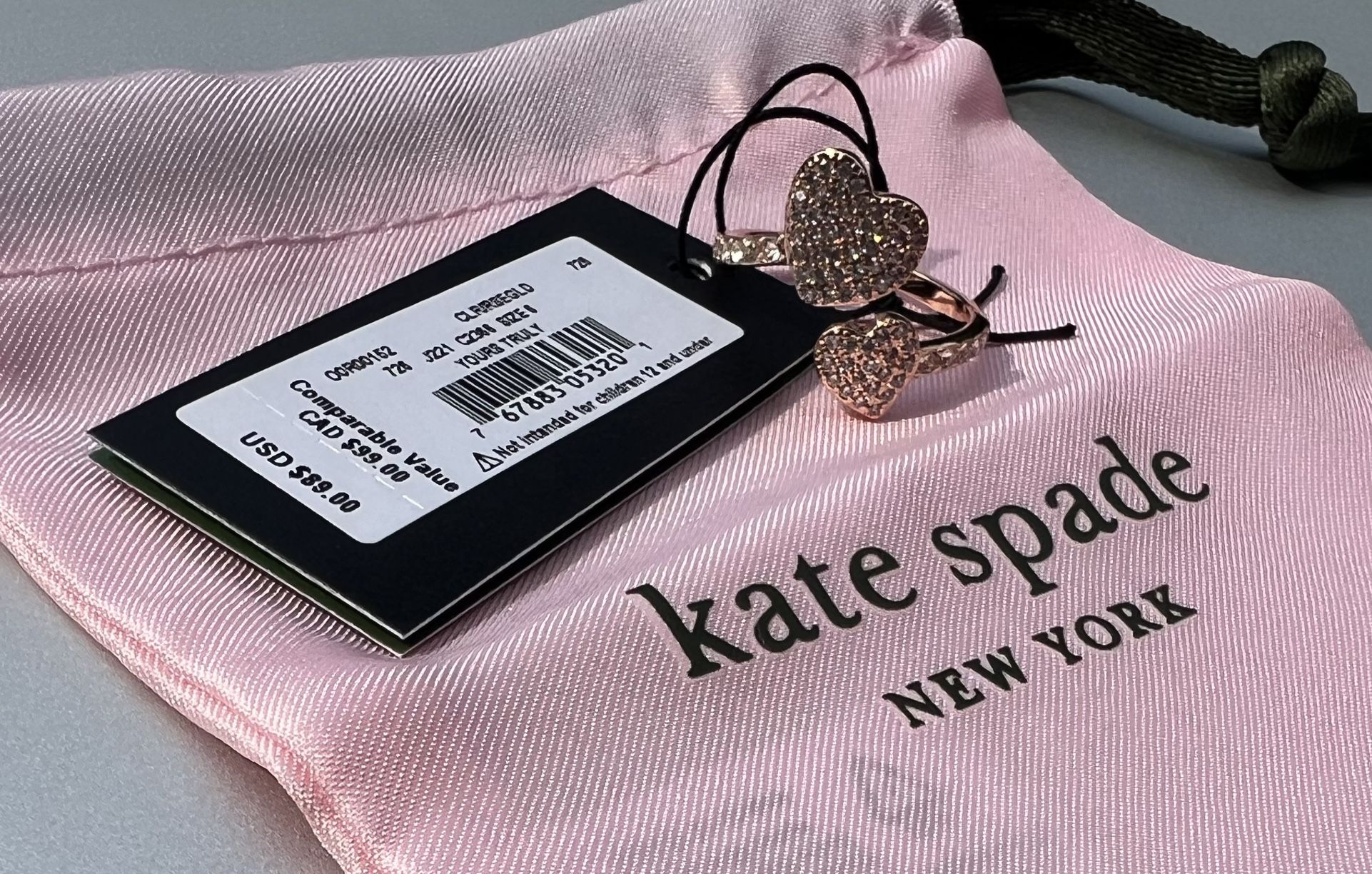 NWT Kate Spade “Yours Truly” Paved Heart Ring Size 6