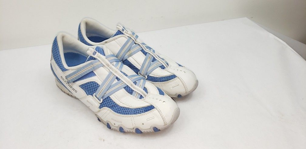 Skechers Womens Size 9 Bikers Athletic Sneakers Shoes White Blue Leather 21511