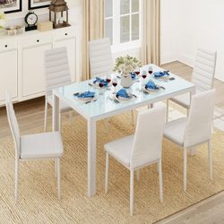 TYLER WHITE Glass Dining Table Set (Table and 6 Chairs) - 7 Piece