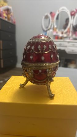 Red Enamel Fabergé-Style Egg Trinket Box