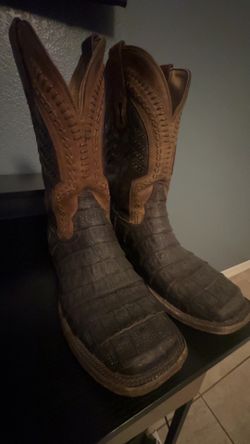 CORRAL MEN'S OIL BROWN CAIMAN EMBROIDERY WESTERN BOOTS - BROAD SQUARE TOE