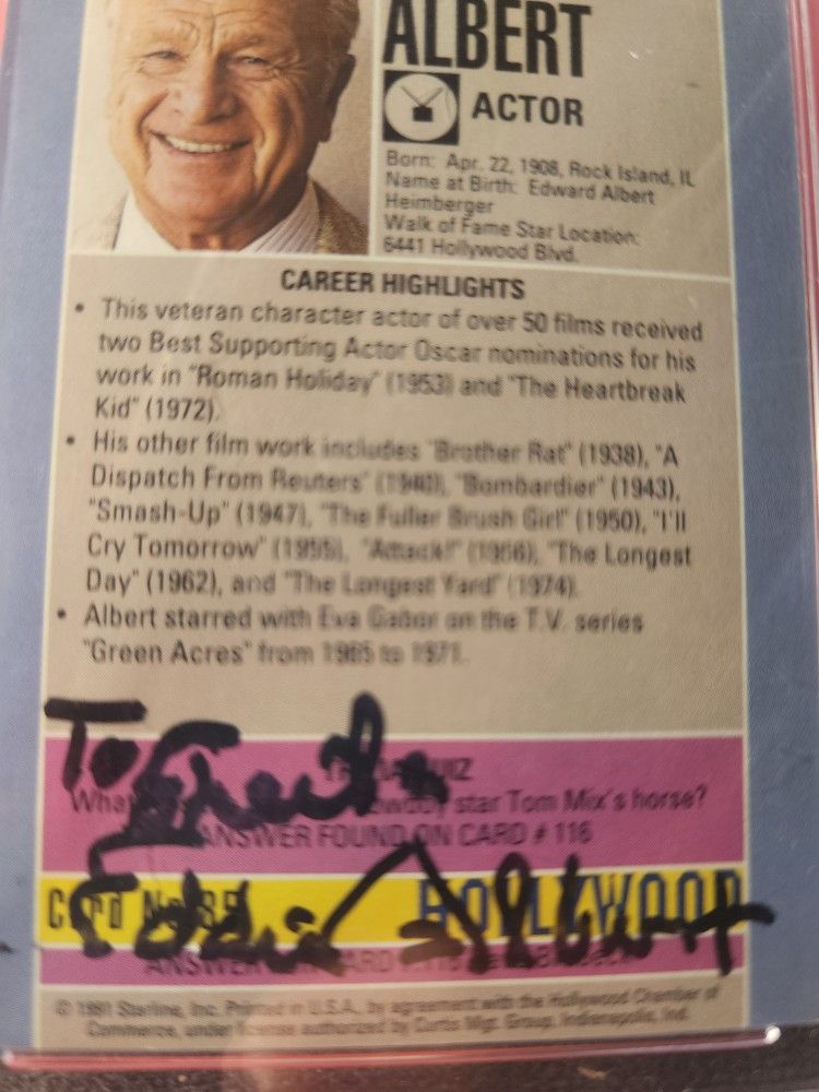 Eddie Albert Authentic Autographed Signed inscribed on the back Hollywood Walk Of Fame Card UCG 9/7
