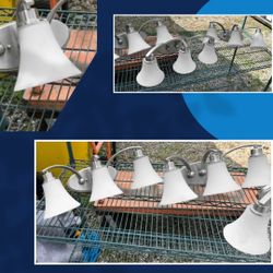 Brushed Nickle 3 Light Bathroom Vanity Light Fixture W/ Satin Shades 