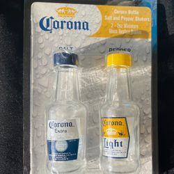 Brand New Corona Official Mini Glass Salt and Pepper  Shaker Set 2 oz.