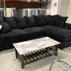 Black Sectional Sofa And Coffee Table. New! Please See Description. 