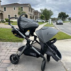 Double Stroller with Infant Car Seat and Base