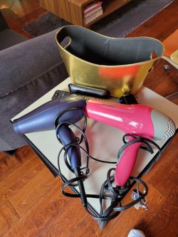 2 working hair dryers, Golden bin
