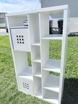 Large white 10-cube organizer with 2 drawer units.
