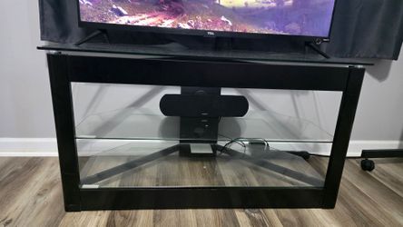 Black Glass TV Stand with Two Shelves