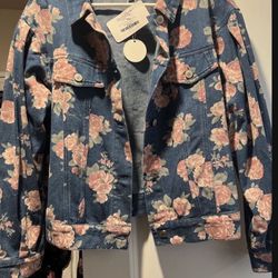 Women’s Floral Denim Jacket Sz Small 