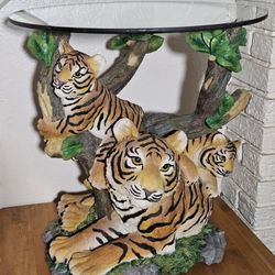 Tiger Family End Table With Tempered Glass Top 