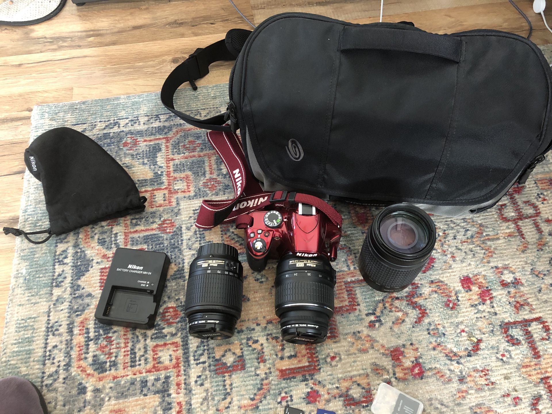 Nikon D3200 with bag and 3 lenses