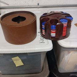 Antique Poker Chips And Holder