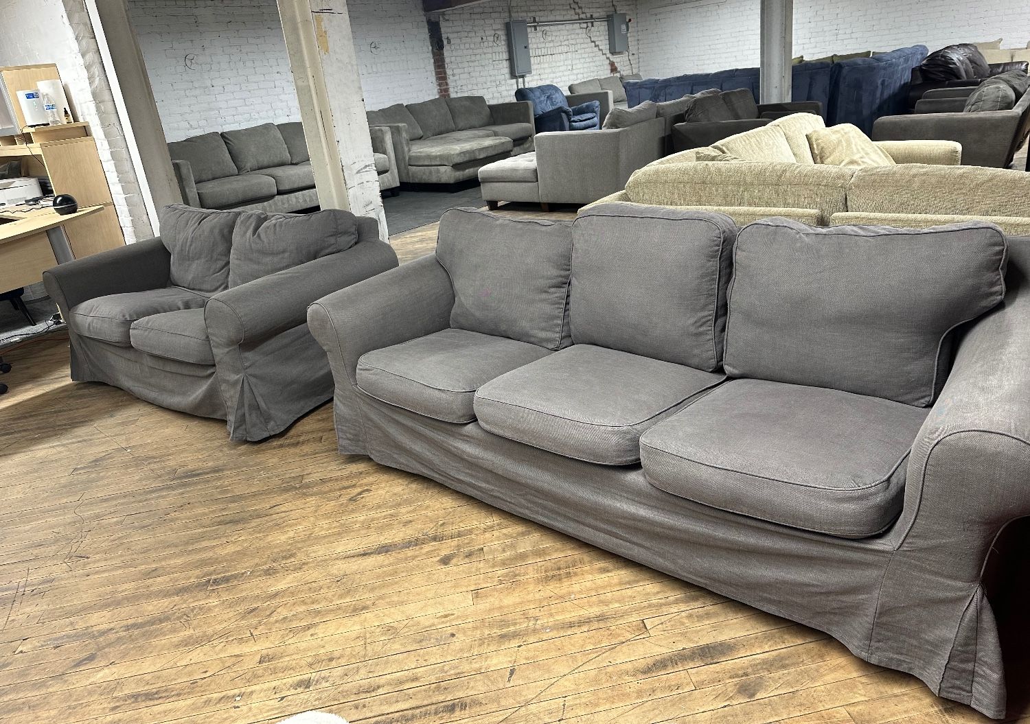 Delivery available gray slipcover sofa loveseat couch set