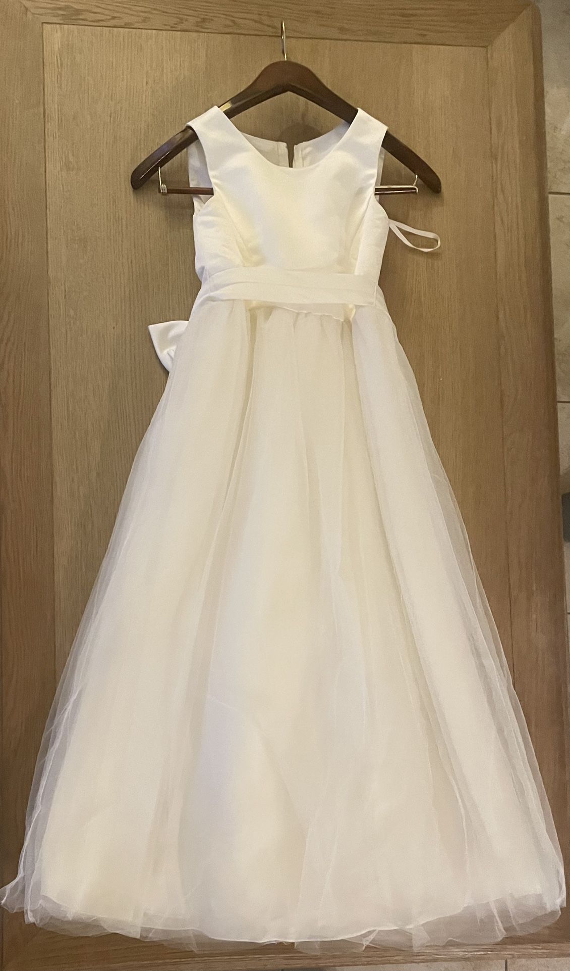 David’s Bridal Ivory Satin Dress with Tulle Skirt. Back zipper; fully lined. I have 2 dresses. Size 10 and 12.  Communion Dress
