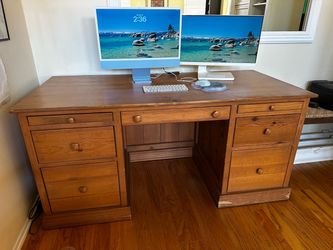 Rustic pine executive desk and chair