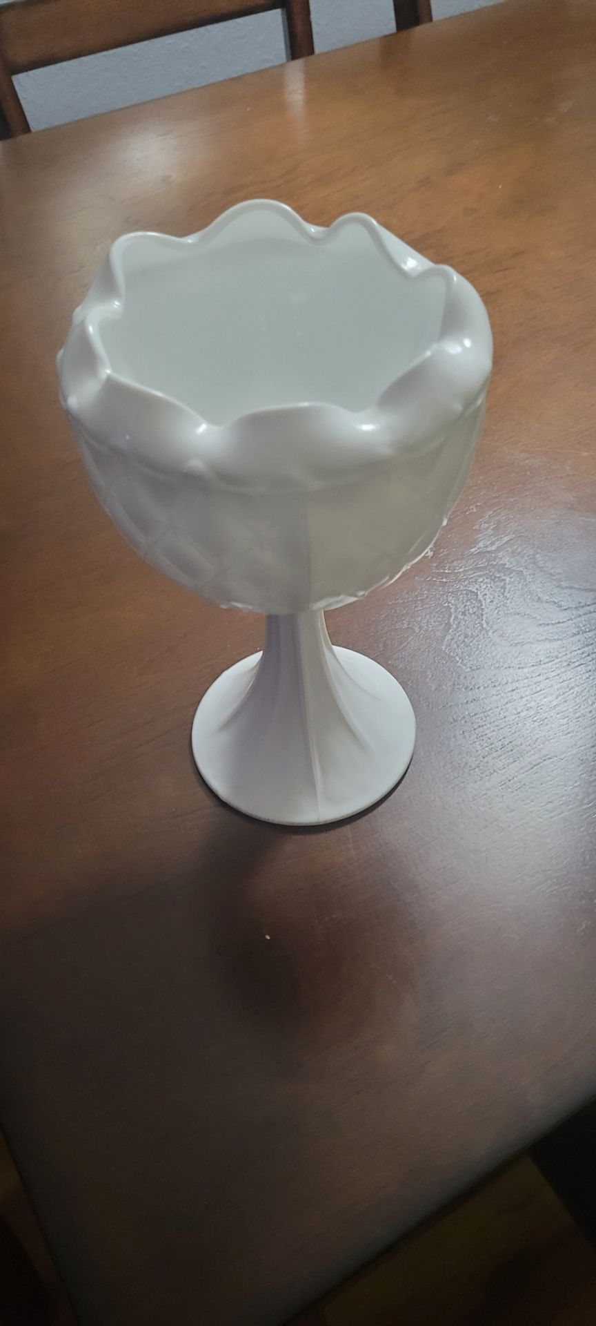 Vintage mid century white milk glass duette pedestal planter vase