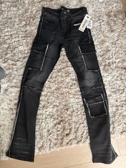 Stacked Black Cargo Flare Jeans with Tags