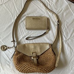 Michael Kor’s Metallic Gold Handbag And Matching Wallet 