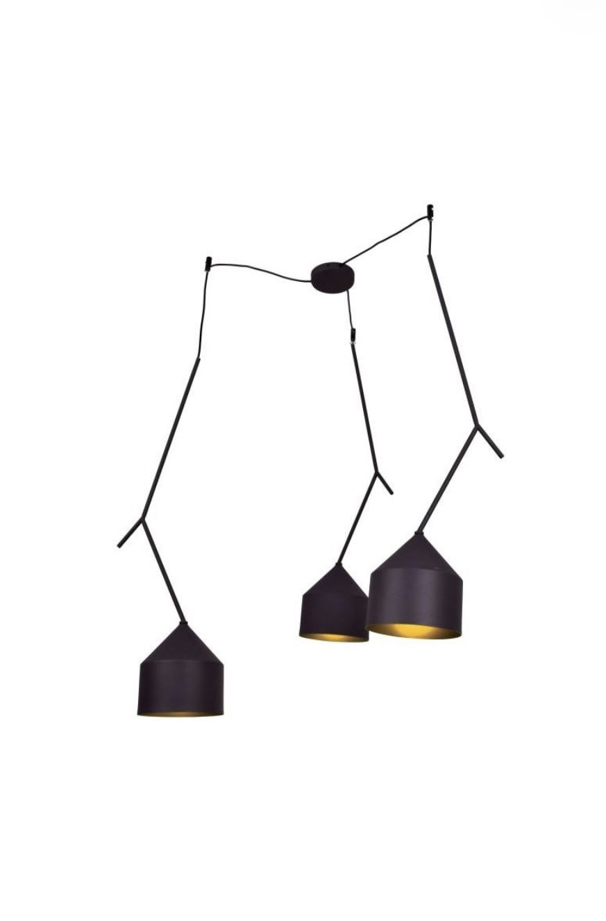 Brand New 3-Light 30 Total Watts, Black And Gold Pendant Light Chandelier, Bulbs Included