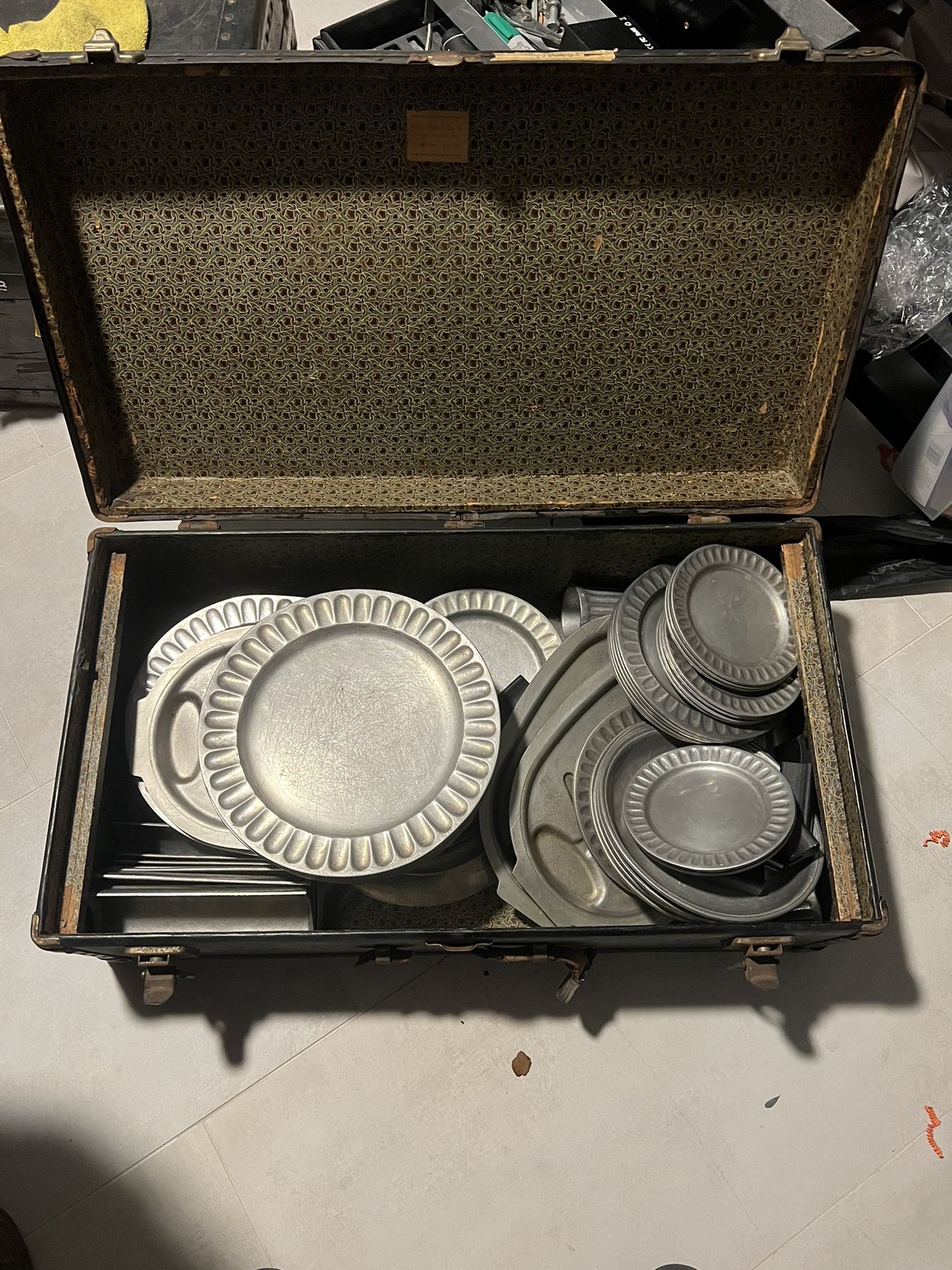 Trunk With Wilson Pewter Dishes