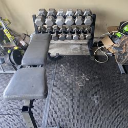 430lbs of dumbbells weights 15-55 pairs plus rack and adjustable bench 
