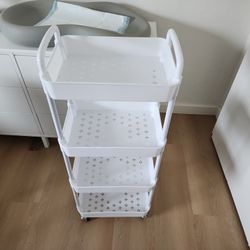 Sywhitta 4-Tier Plastic Rolling Utility Cart with Handle, Multi-Functional Storage Trolley for Office, Living Room, Kitchen, Movable Storage Organizer