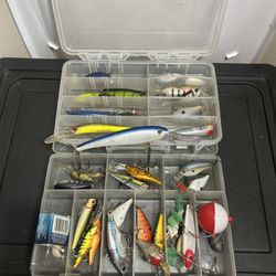 Assorted Lot Of 30  Fishing Lures Different Brands With Cases Pre-owned 