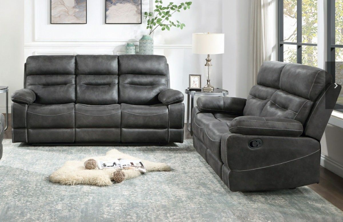 Charcoal Grey Reclining Sofa & Loveseat Set