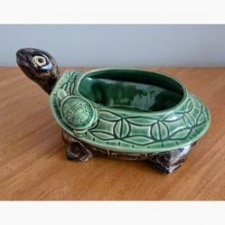 Vtg Large Green Ceramic Glazed Turtle Shaped Planter Pot