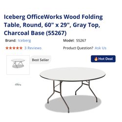 60” Round Table 5ft Diameter Heavy Duty Laminated Wood Light Gray Folding table