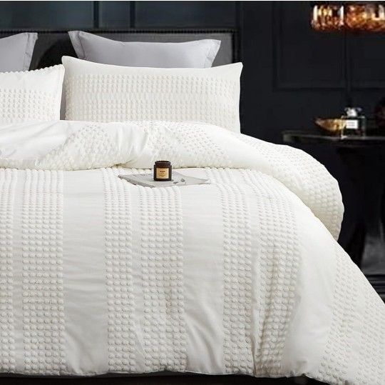 Cupocupa King Size Comforter Set;White Comforter Boho Tufted Lightweight Bedding Sets 3PCS Pom Pom Comforter Soft Jacquard with 2 Pillow Cases for All