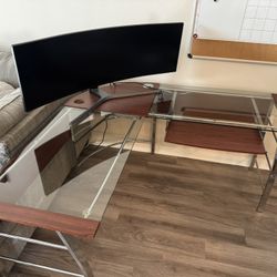 Mezza 62"W L-Shaped Corner Desk, Cherry/Chrome