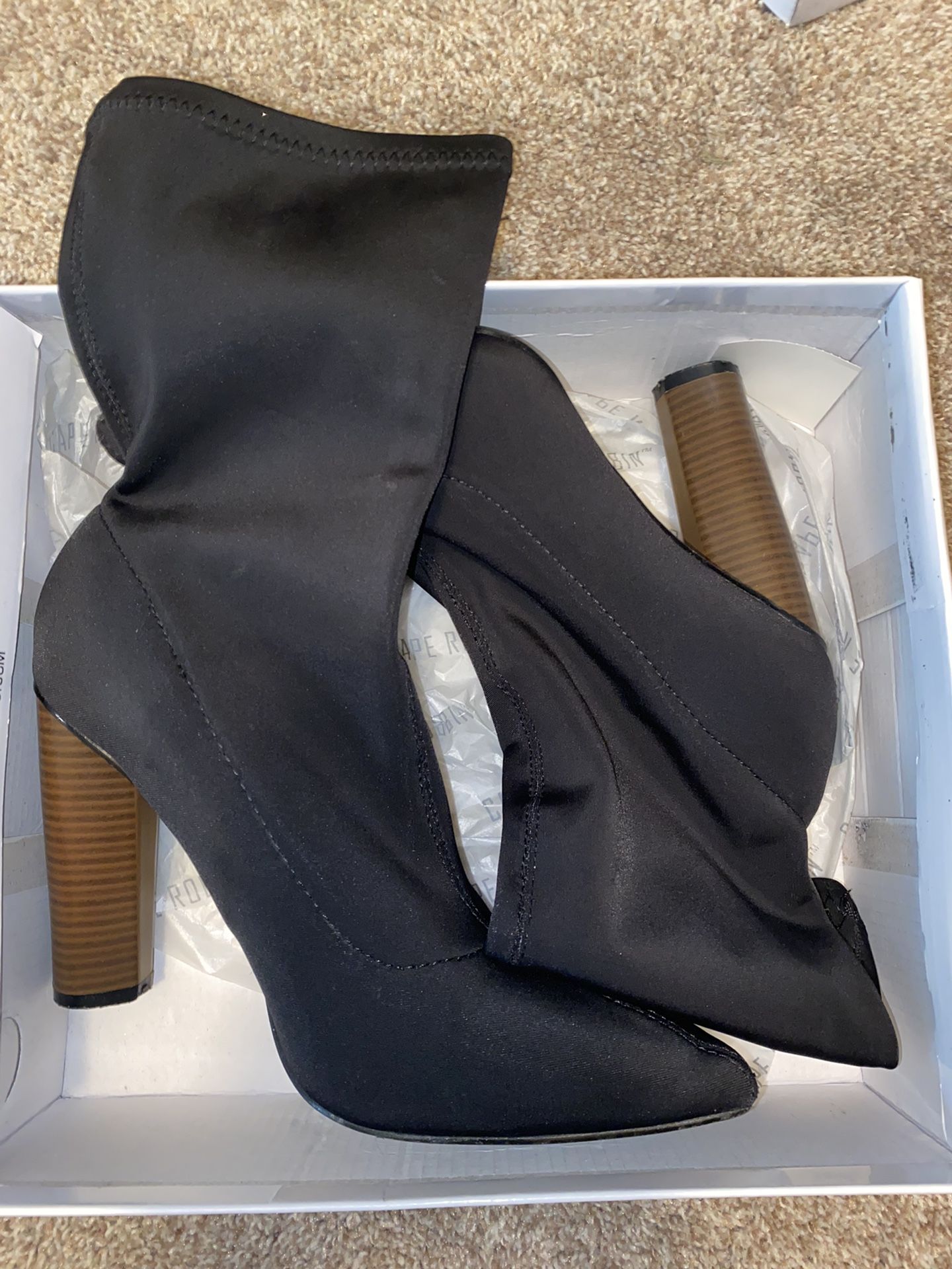 Black Spandex Heel Boot 