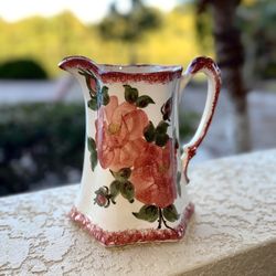 Hand-Painted Floral Pitcher Vintage Cash Family Pottery