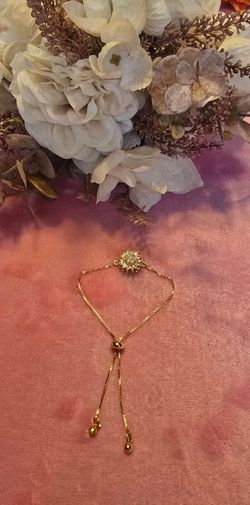 Gold Tone Flower Crystal Adjustable Bracelet