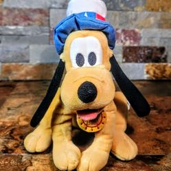 Disney Plush 4-Of July ( Pluto ) • Yellow / Blue / Red • 7"- Tall X 5"-Long • Walt Disney.


