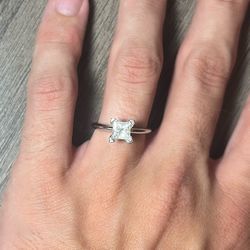 1.06 Ct Natural Princess Cut Diamond 14k White Gold Engagement Ring 