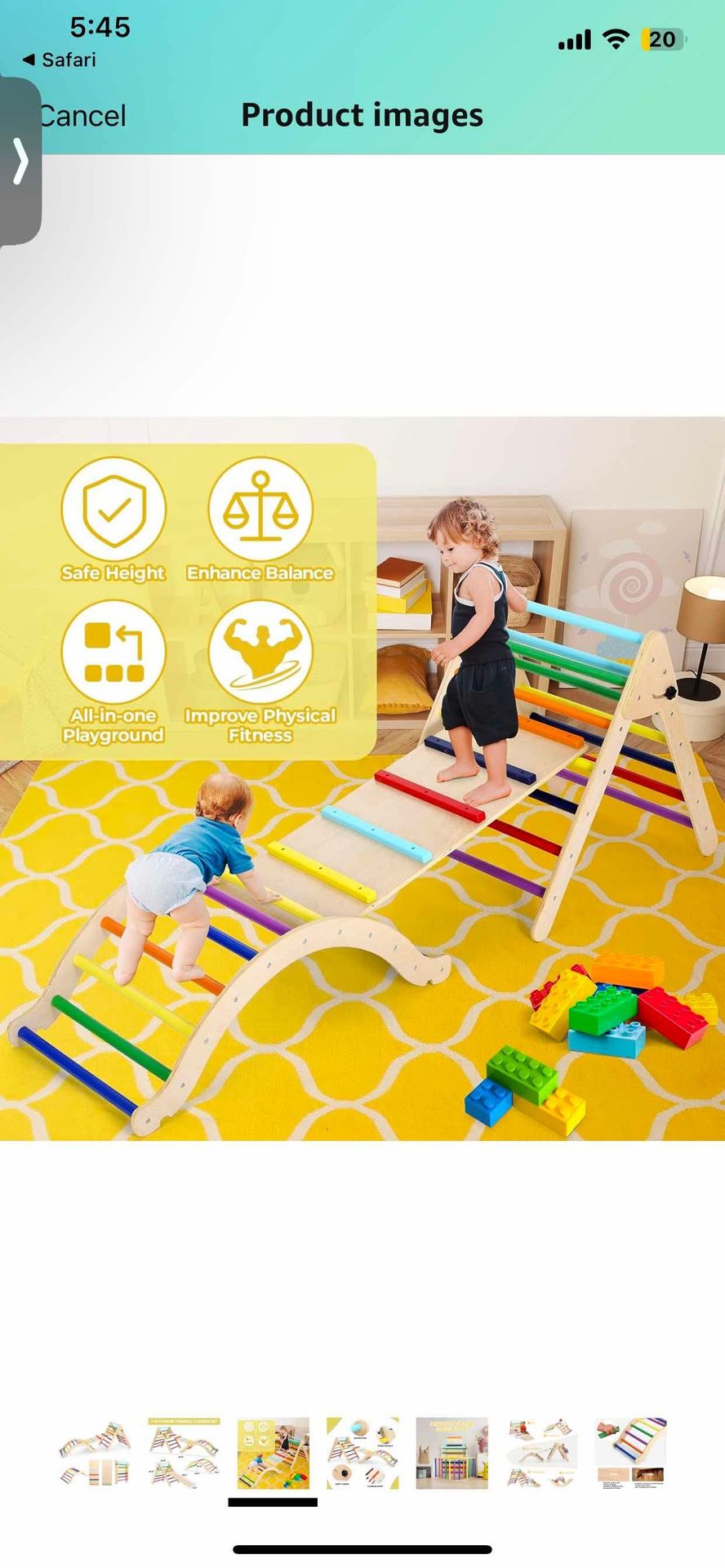 Triangle Set 7 in 1, Foldable Climbing Toys for Toddlers, Wooden Montessori Play with Arch & Ramp & Ladder, Large Climbing Indoor Playground Set, Indo