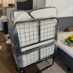 Rollaway Bed, Black Metal Frame, Outdoor Rocking Chair with White Cushion, 31 x 75 in. Folding Bed with 4 in. Mattress。$$130  📍 Warehouse Address: 27