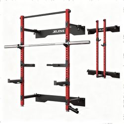 Folding Wall Mounted Squat Rack,1000 lbs Capacity Power Rack for Home Gym,Space-Saving Foldable Squat Rack with Pull-Up Bar & Landmine,Heavy-Duty 2.36