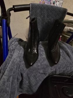 Black Croc-Embossed Heeled Ankle Boots