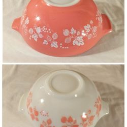 Vintage Pyrex 443 and 444 Pink and White Gooseberry Pattern on White Milk Glass Cinderella Bowls.